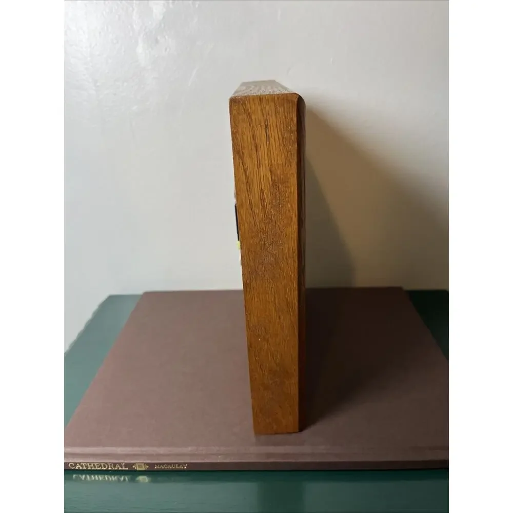 Handmade Ceramic MCM Oak Wooden Frame‎ Tile Wall Clock Vintage WORKS